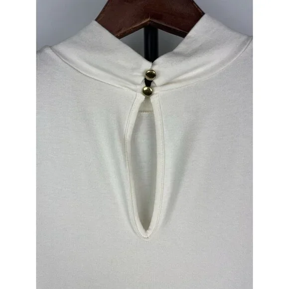 Chico’s White Sleeveless Mockneck Keyhole Back Neckline Blouse Top Size L/12 - Picture 6 of 7